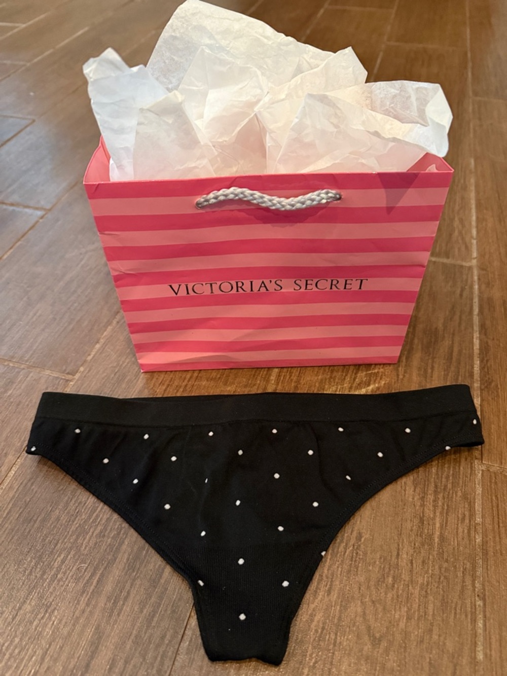 Victoria's Secret Black Bikini Panty with White Polka Dots